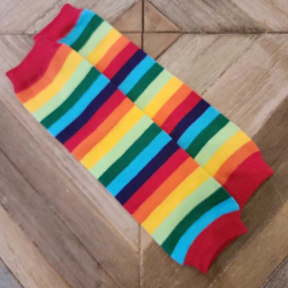 Rainbow Striped Leg Warmers‎ Cotton Socks Knee Pads Colorful Knitted Leggings